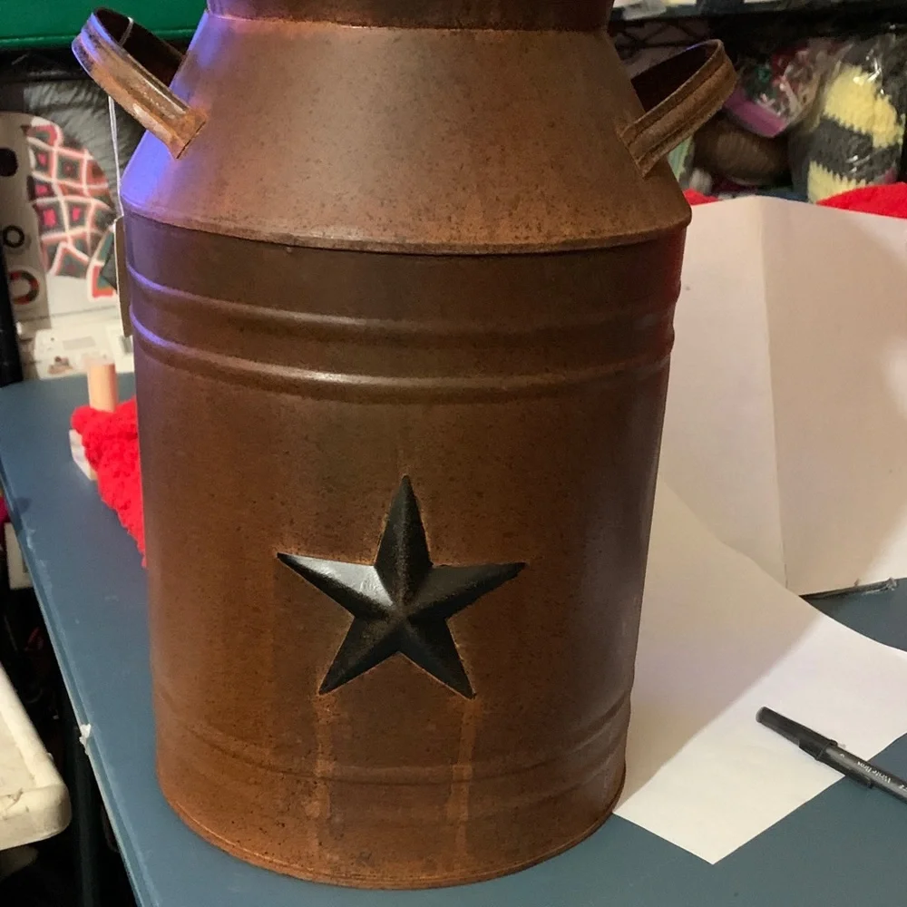 Rustic Brown Metal Milk Canister with Star Design - Picture 1 of 7